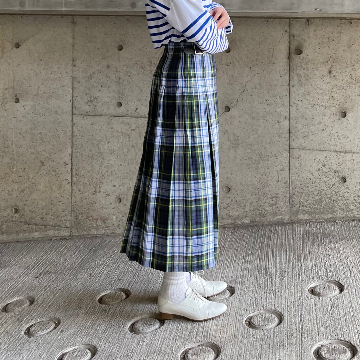 O'neil of Dublin リネンキルトスカート ドレスゴードン ワイドダブルベルト