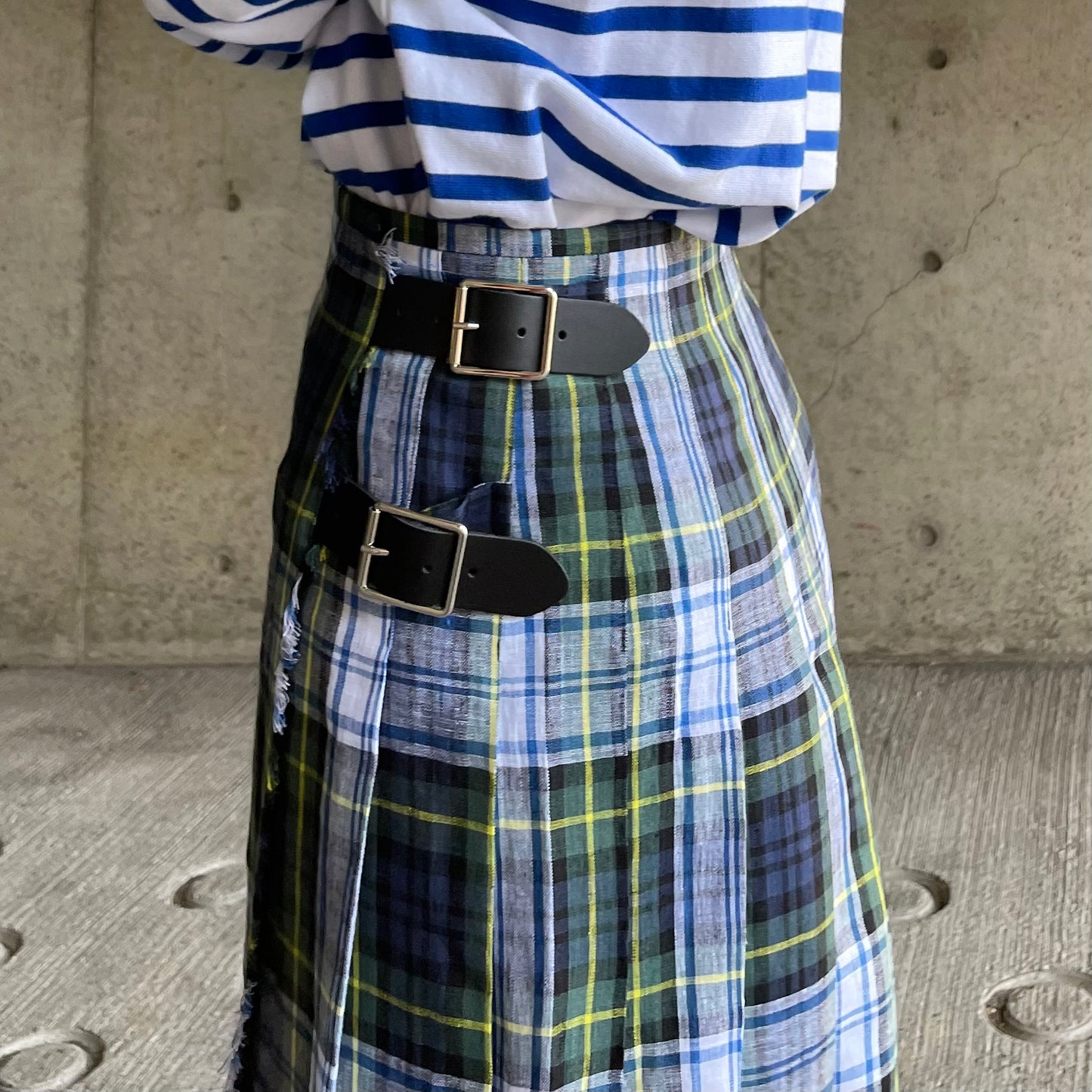 O'neil of Dublin リネンキルトスカート ドレスゴードン ワイドダブルベルト