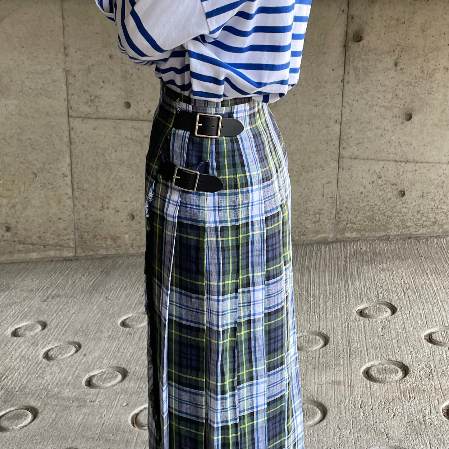 O'neil of Dublin リネンキルトスカート ドレスゴードン ワイドダブルベルト