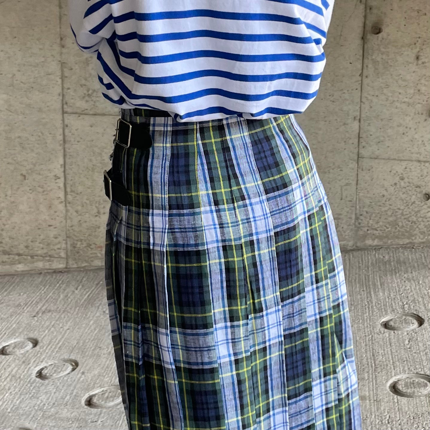 O'neil of Dublin リネンキルトスカート ドレスゴードン ワイドダブルベルト