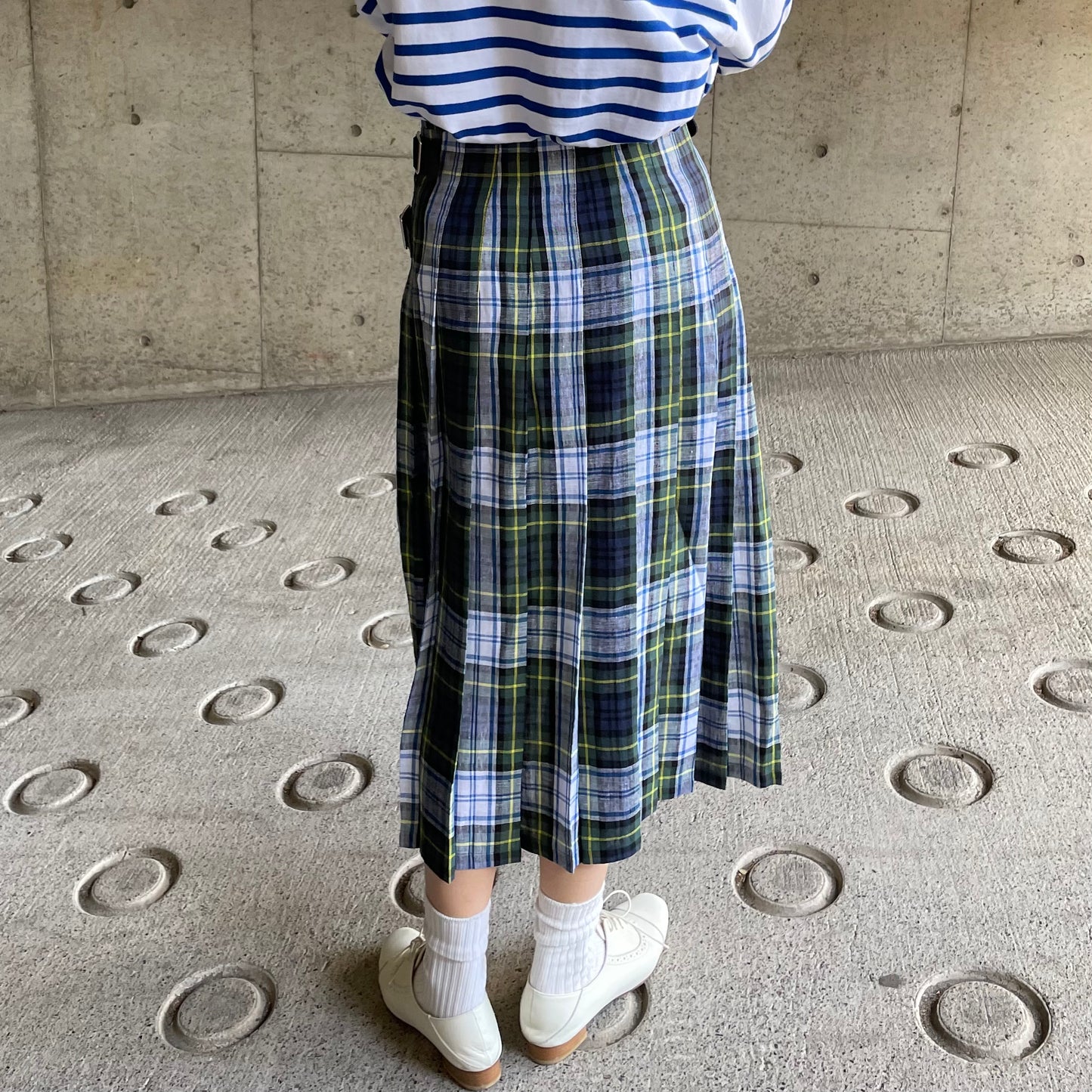O'neil of Dublin リネンキルトスカート ドレスゴードン ワイドダブルベルト