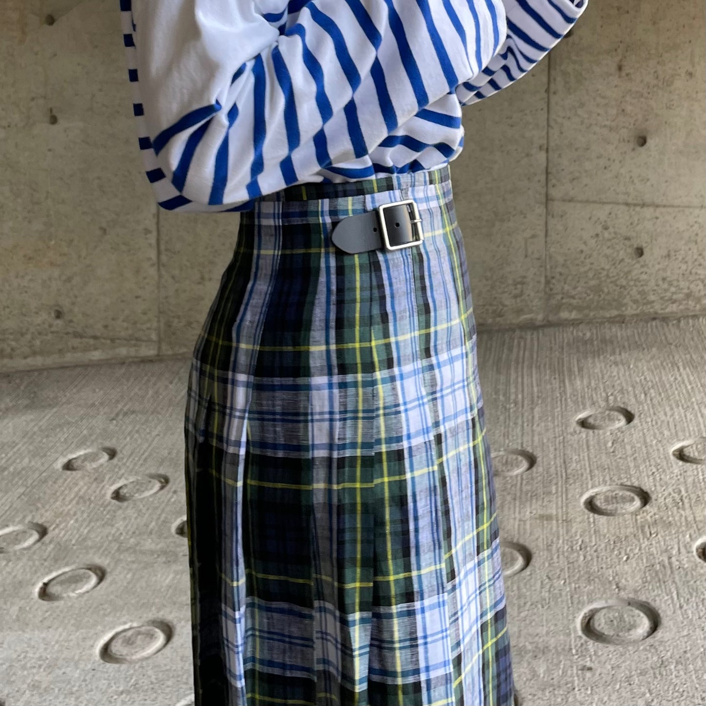 O'neil of Dublin リネンキルトスカート ドレスゴードン ワイドダブルベルト