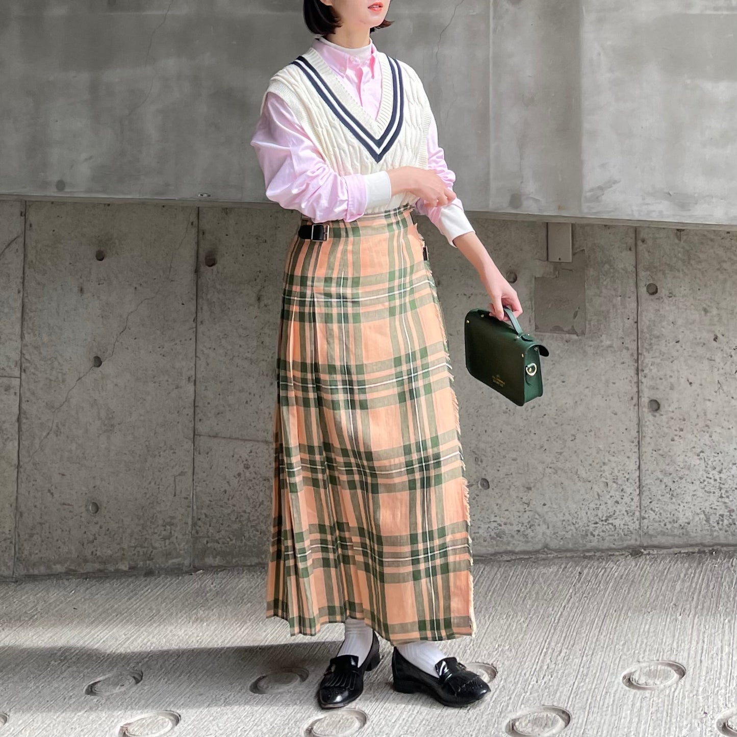O'neil of Dublin リネンキルトスカート マウンターク ワイドダブルベルト