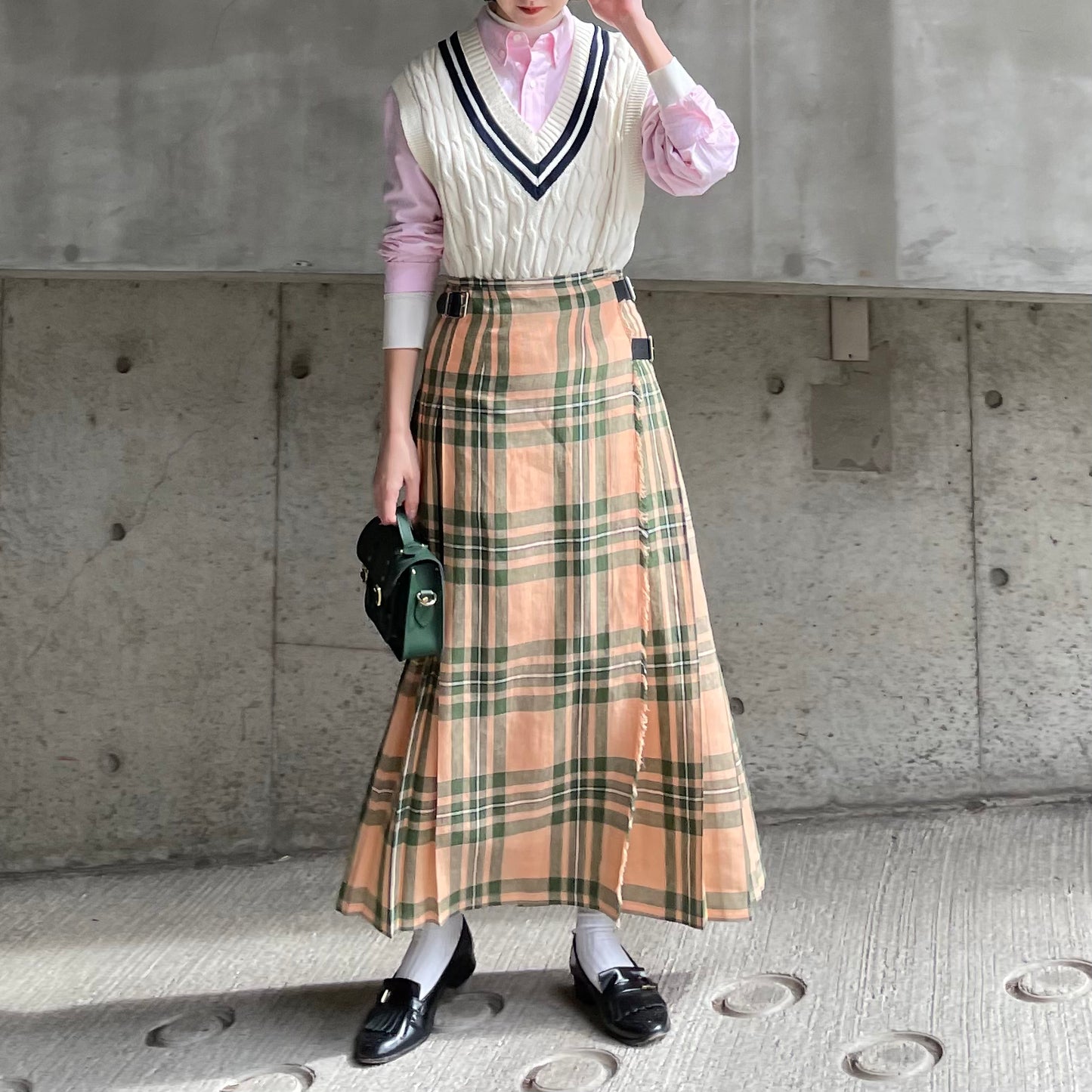 O'neil of Dublin リネンキルトスカート マウンターク ワイドダブルベルト
