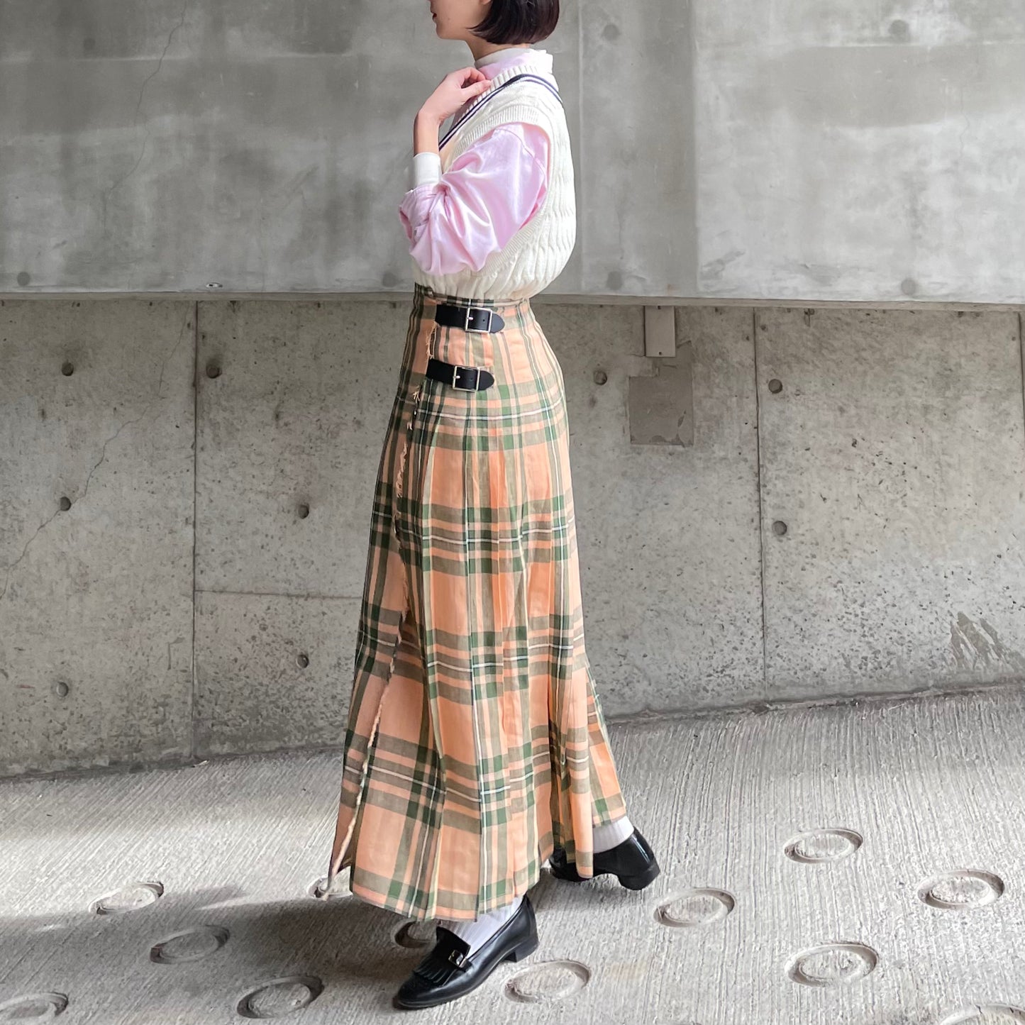 O'neil of Dublin リネンキルトスカート マウンターク ワイドダブルベルト