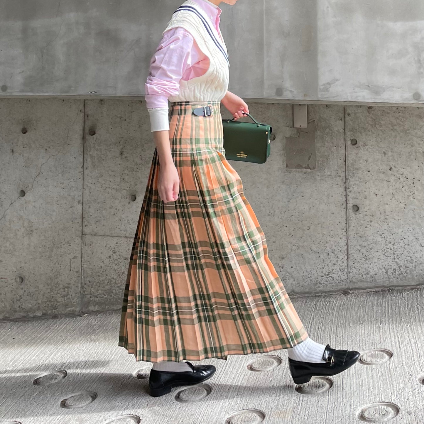 O'neil of Dublin リネンキルトスカート マウンターク ワイドダブルベルト