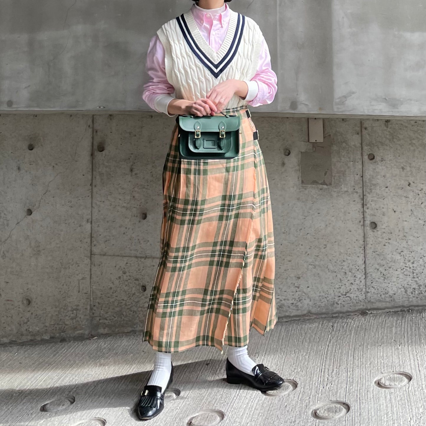 O'neil of Dublin リネンキルトスカート マウンターク ワイドダブルベルト
