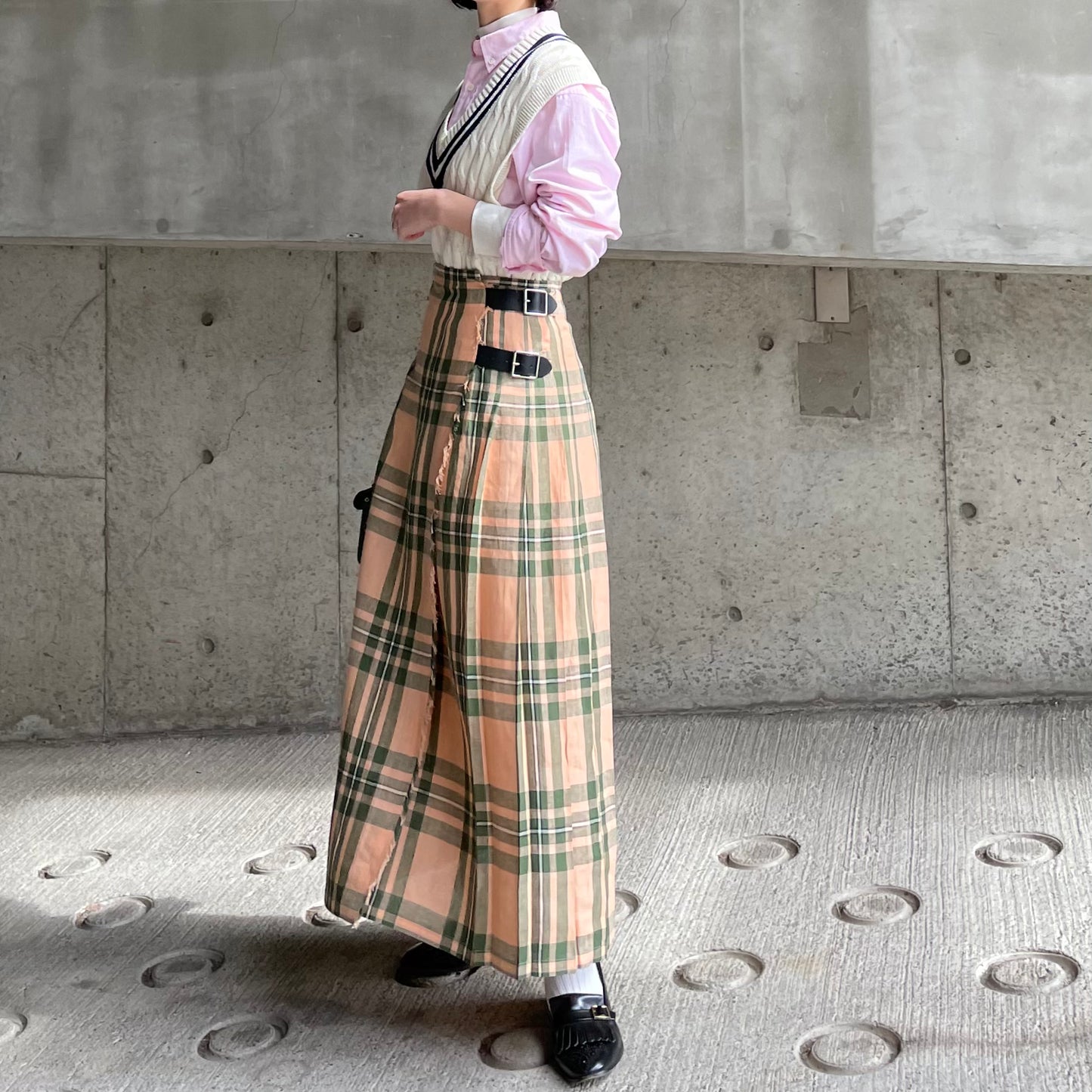 O'neil of Dublin リネンキルトスカート マウンターク ワイドダブルベルト