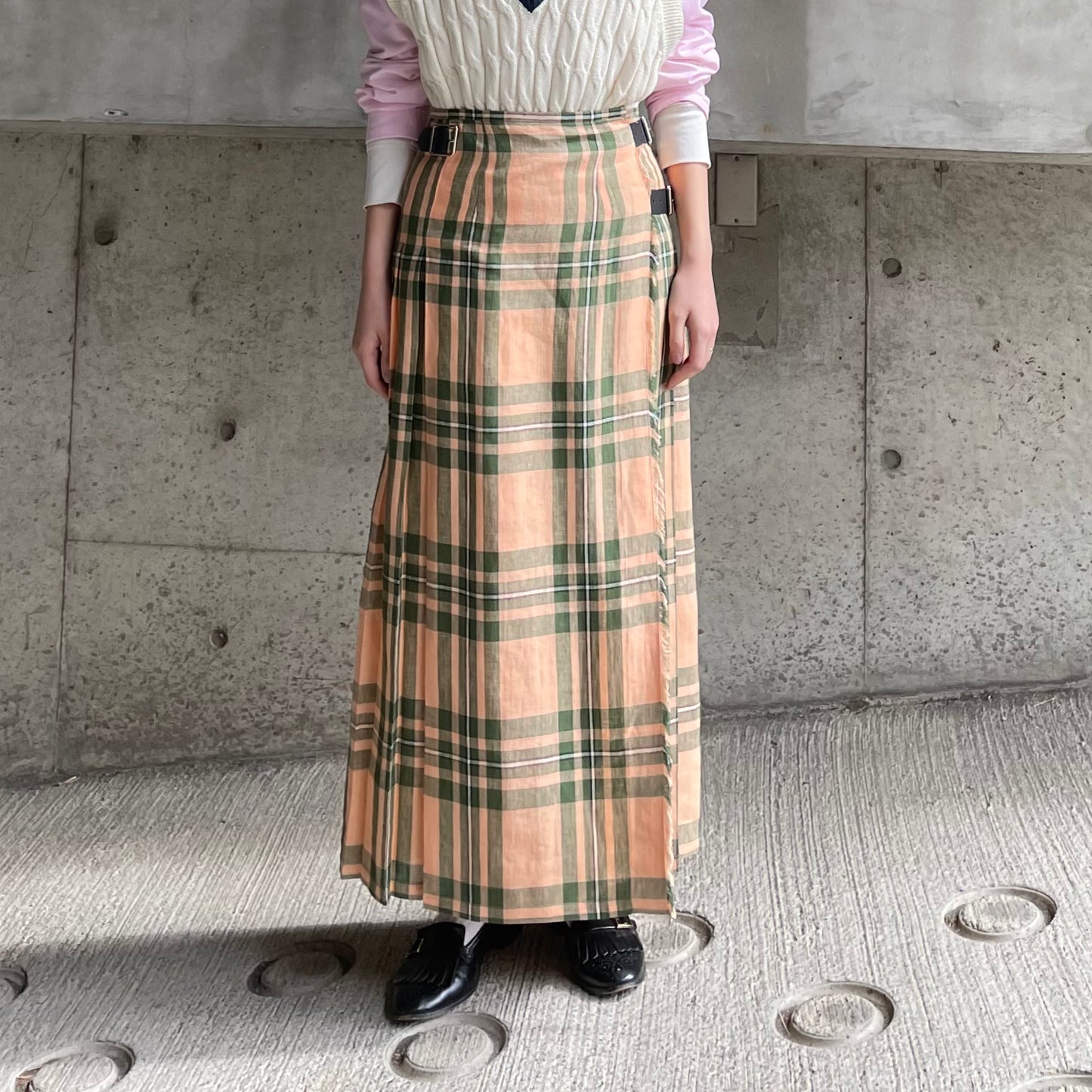 O'neil of Dublin リネンキルトスカート マウンターク ワイドダブルベルト