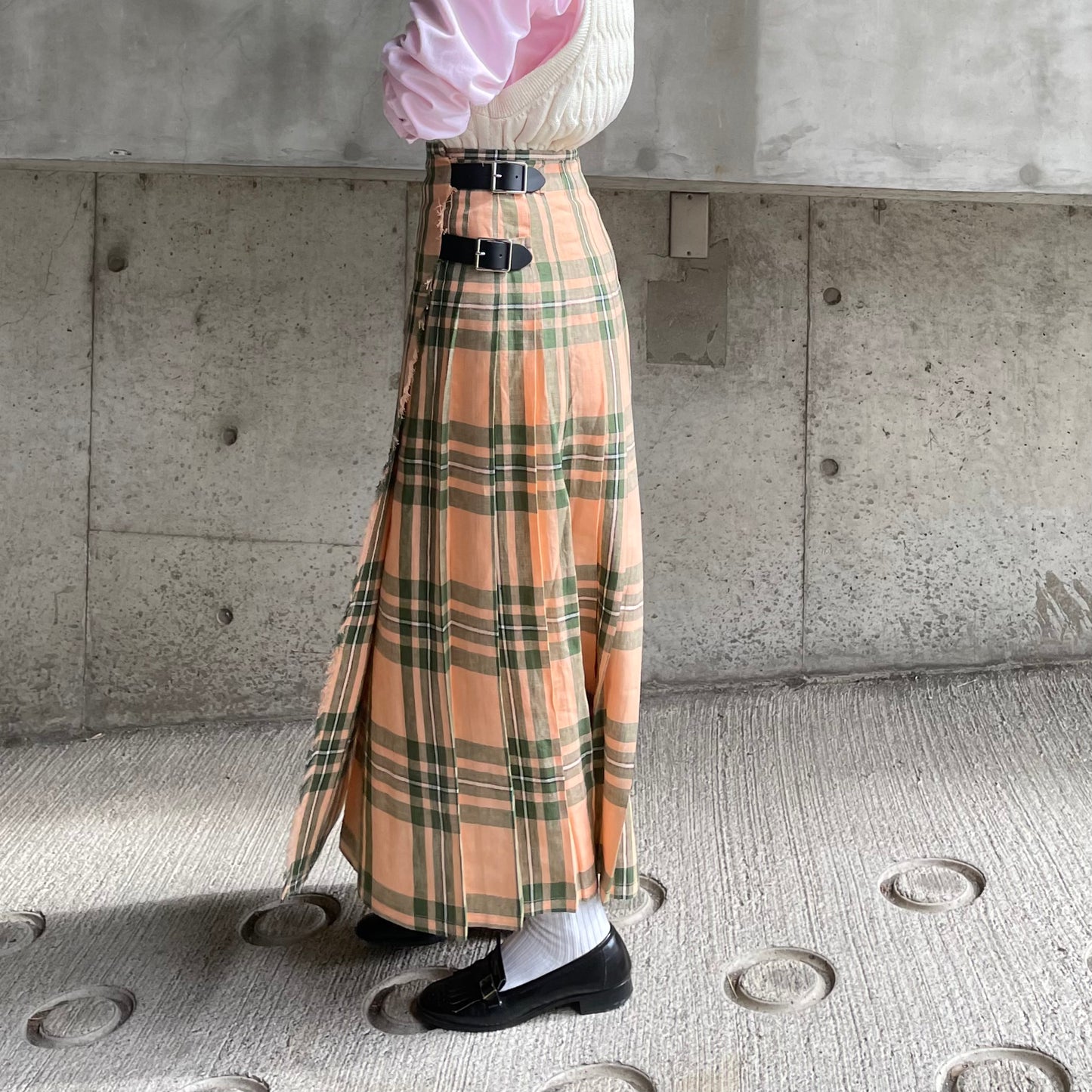 O'neil of Dublin リネンキルトスカート マウンターク ワイドダブルベルト