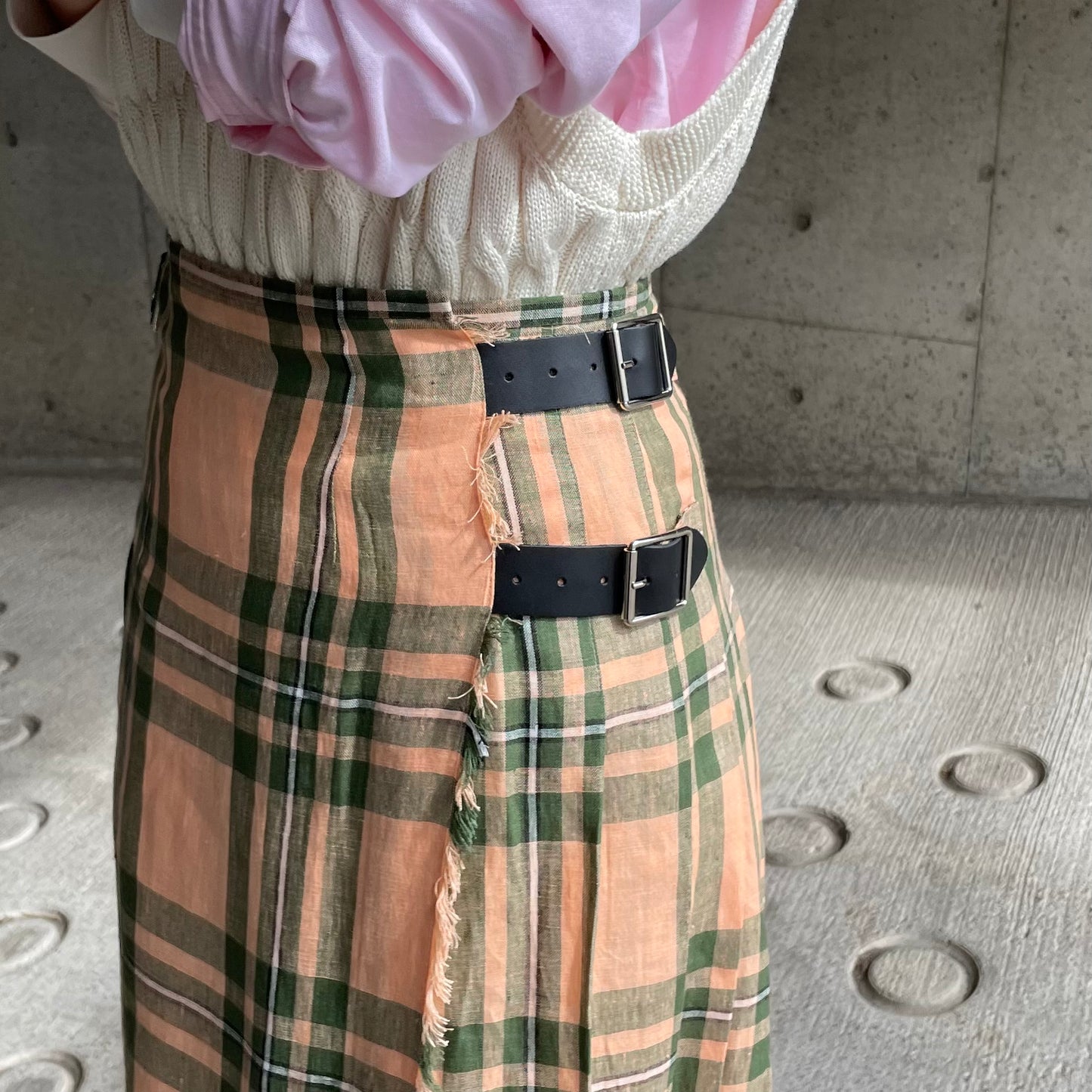 O'neil of Dublin リネンキルトスカート マウンターク ワイドダブルベルト