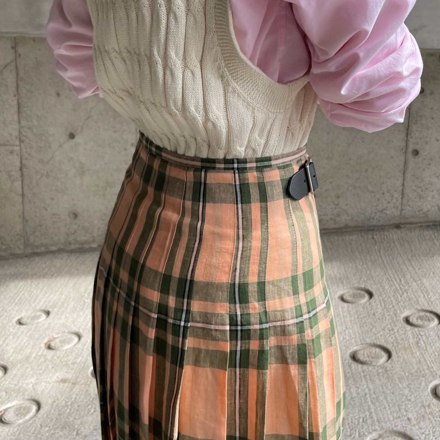 O'neil of Dublin リネンキルトスカート マウンターク ワイドダブルベルト