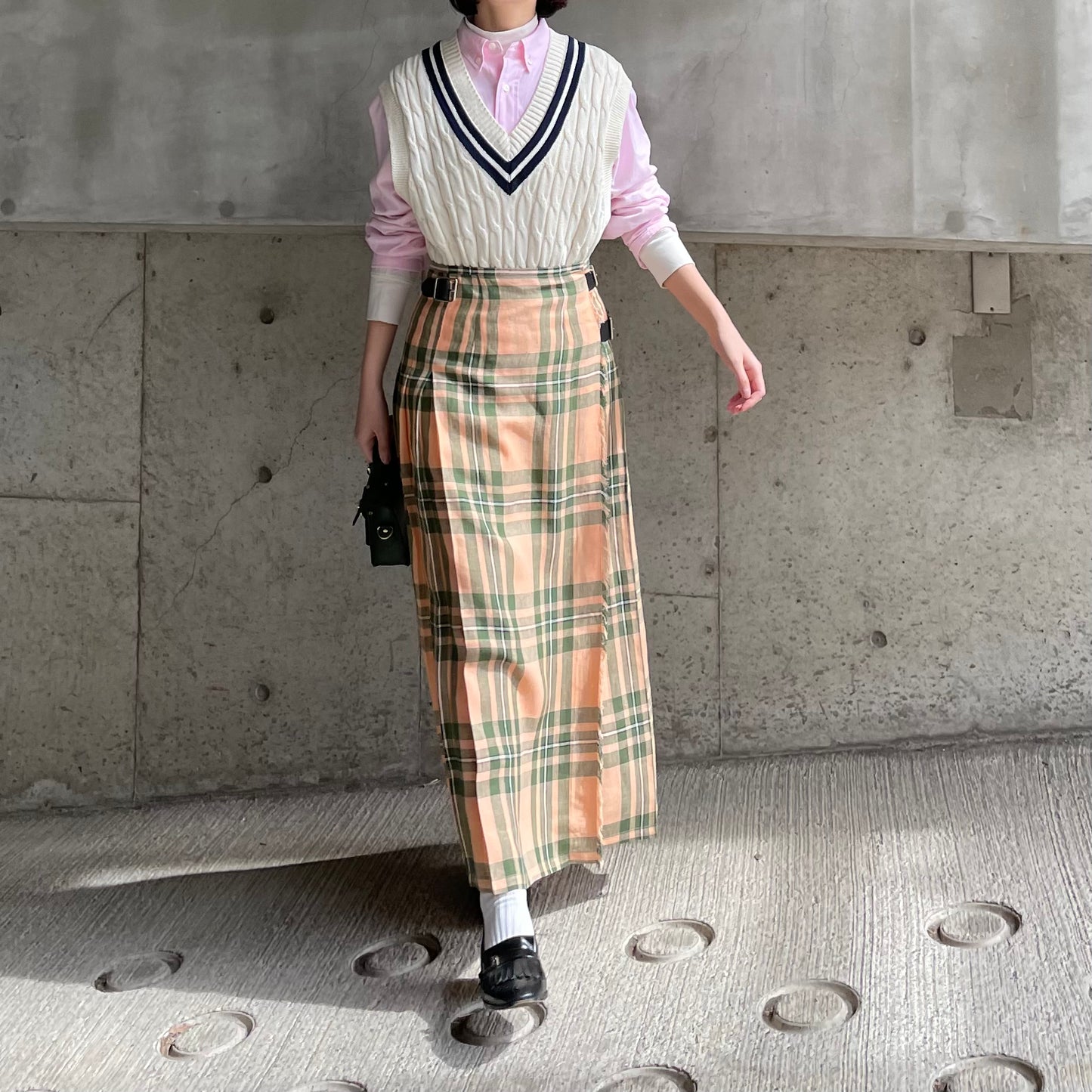 O'neil of Dublin リネンキルトスカート マウンターク ワイドダブルベルト