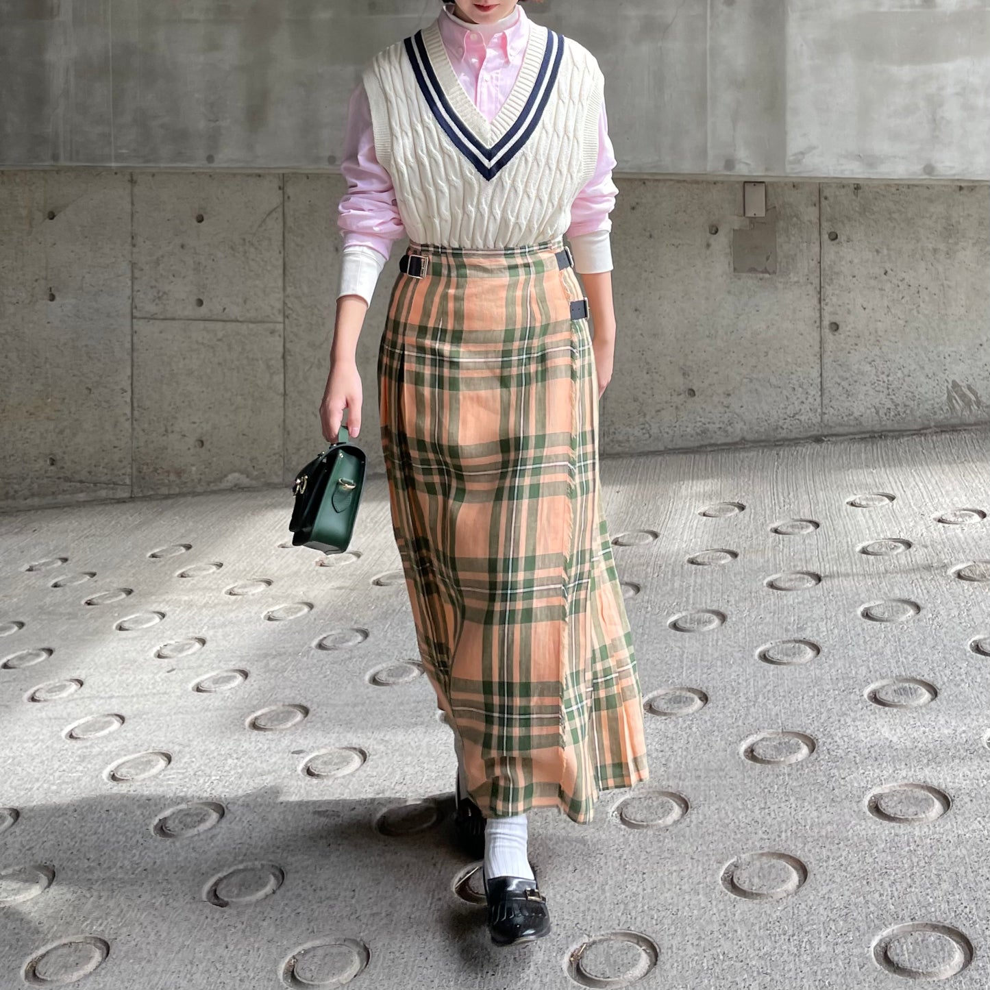 O'neil of Dublin リネンキルトスカート マウンターク ワイドダブルベルト