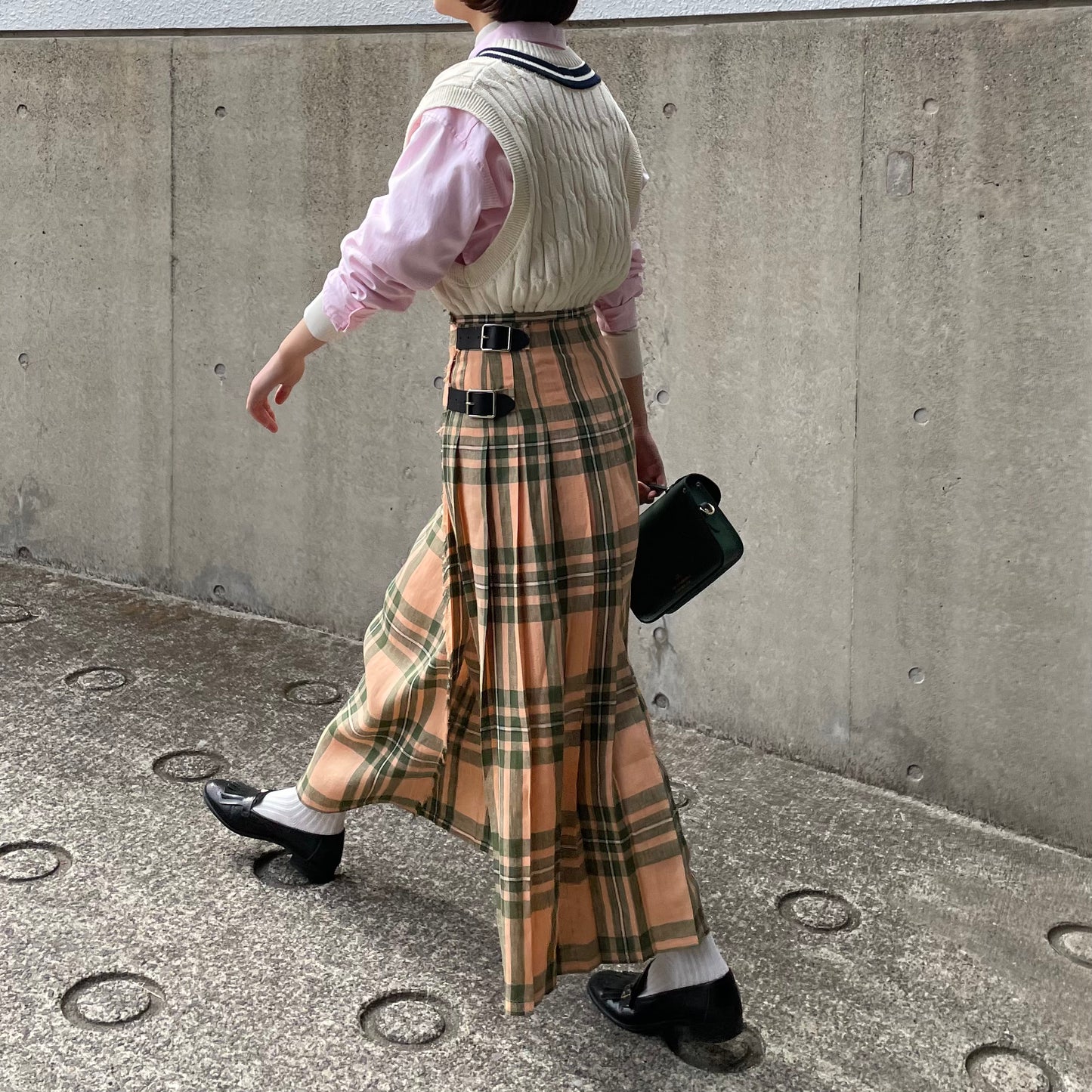 O'neil of Dublin リネンキルトスカート マウンターク ワイドダブルベルト