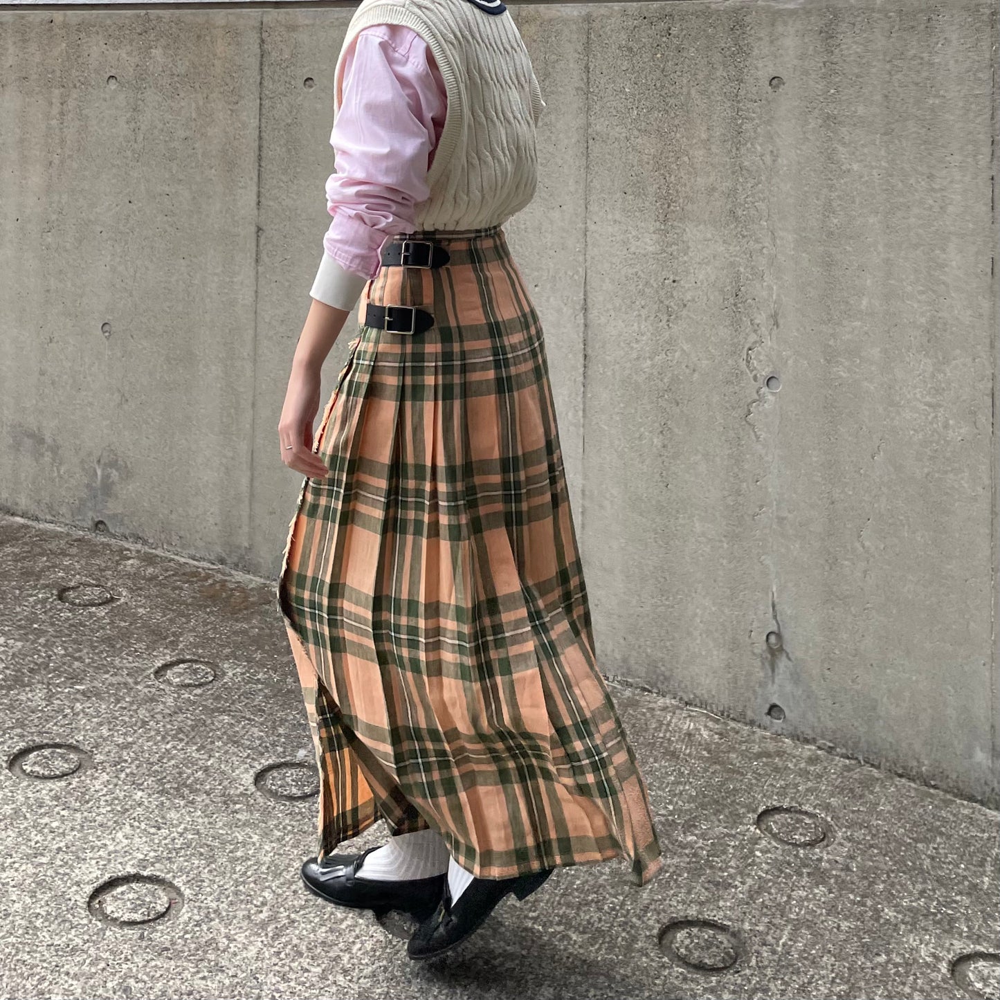 O'neil of Dublin リネンキルトスカート マウンターク ワイドダブルベルト