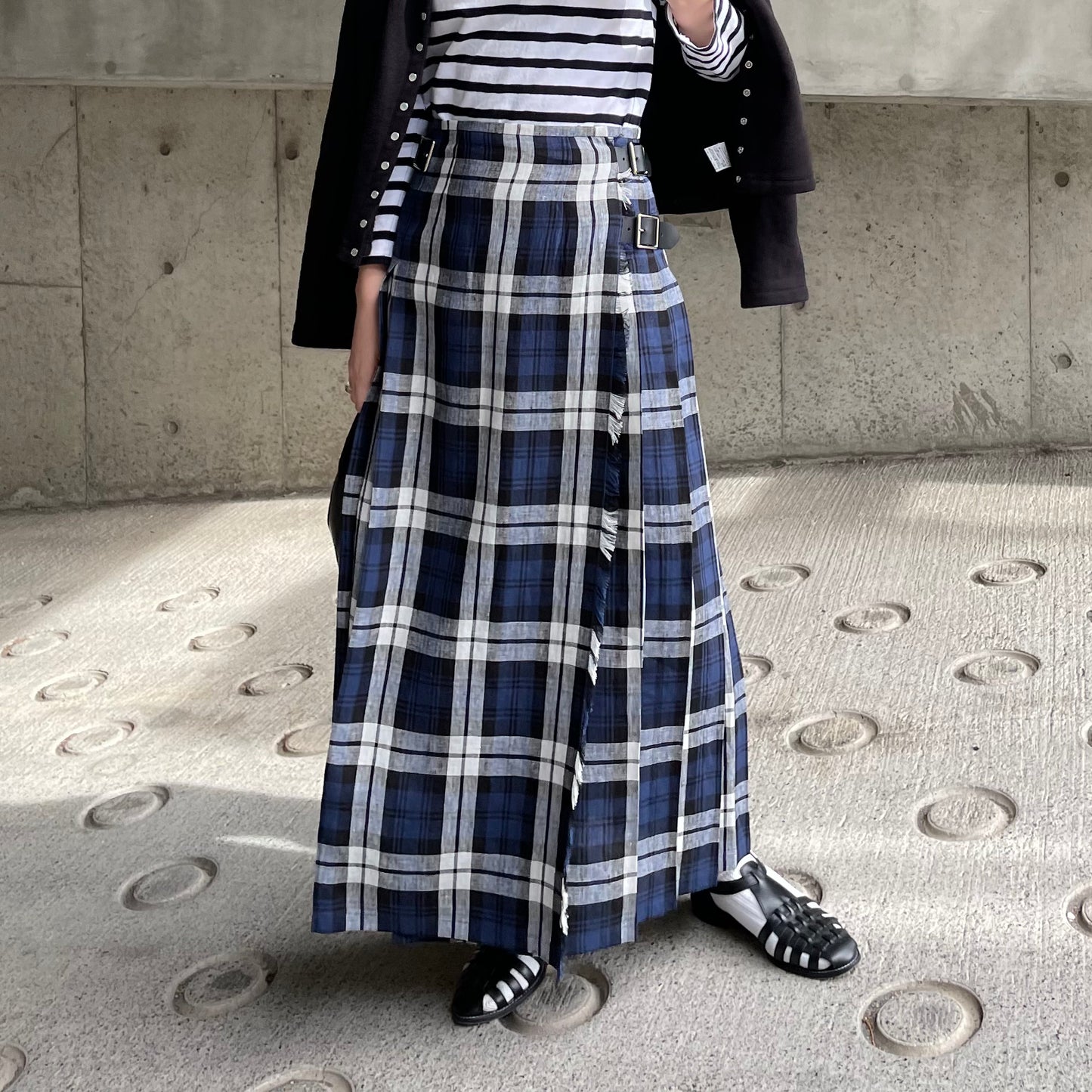O'neil of Dublin リネンキルトスカート レカフレア ワイドダブルベルト