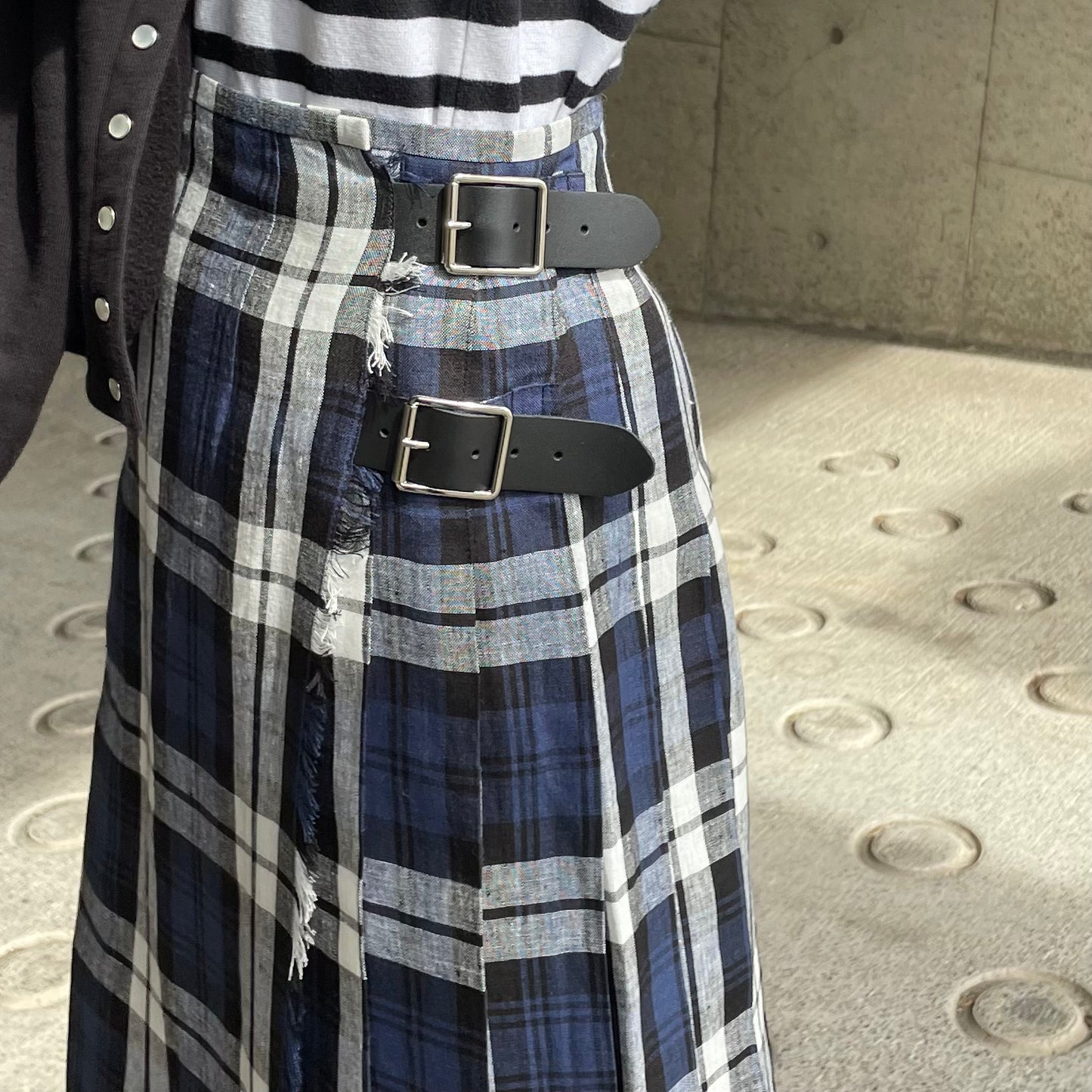 O'neil of Dublin リネンキルトスカート レカフレア ワイドダブルベルト
