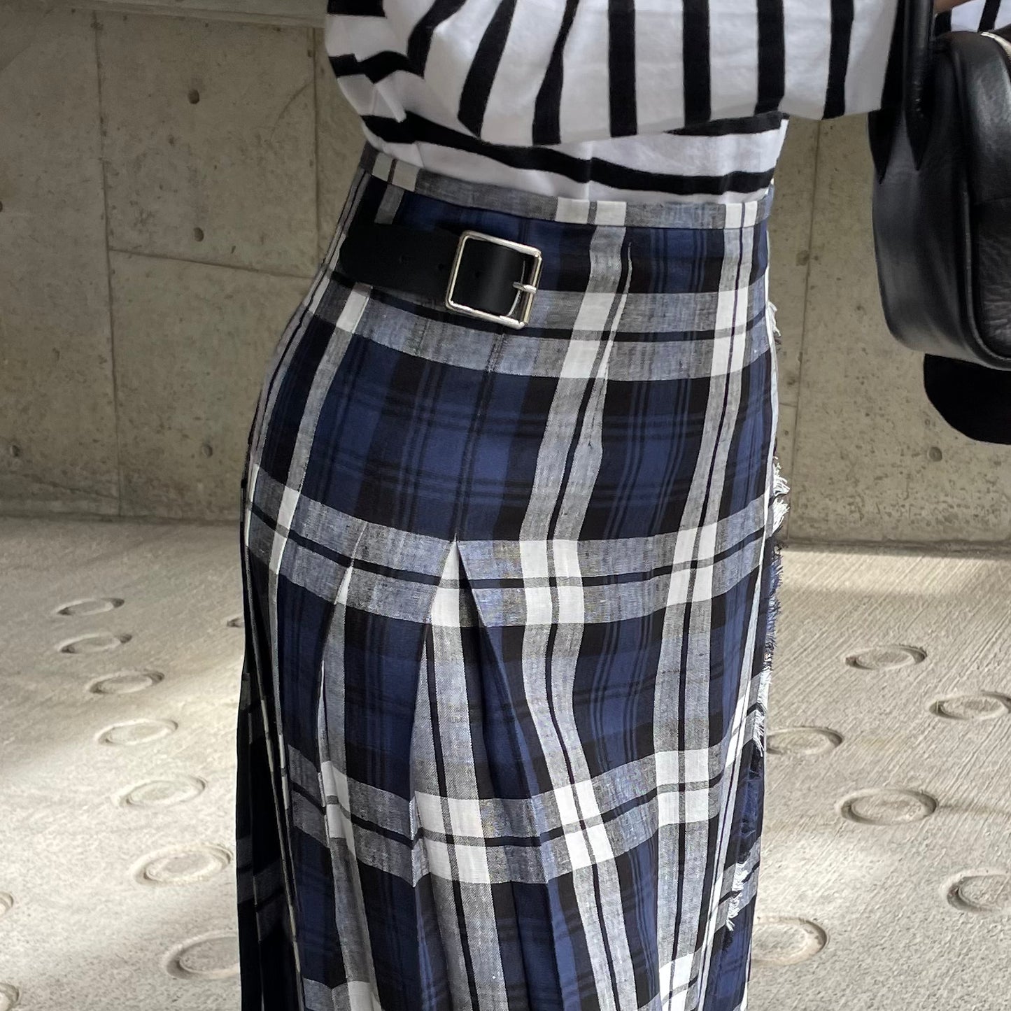 O'neil of Dublin リネンキルトスカート レカフレア ワイドダブルベルト