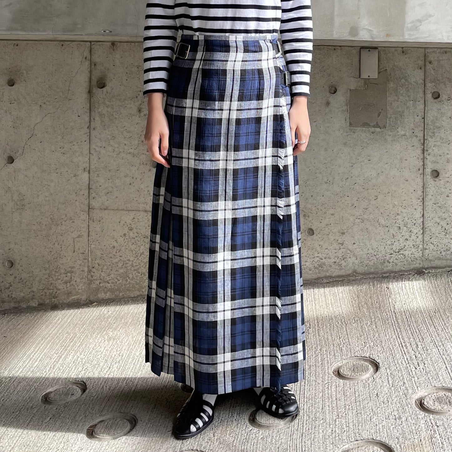 O'neil of Dublin リネンキルトスカート レカフレア ワイドダブルベルト