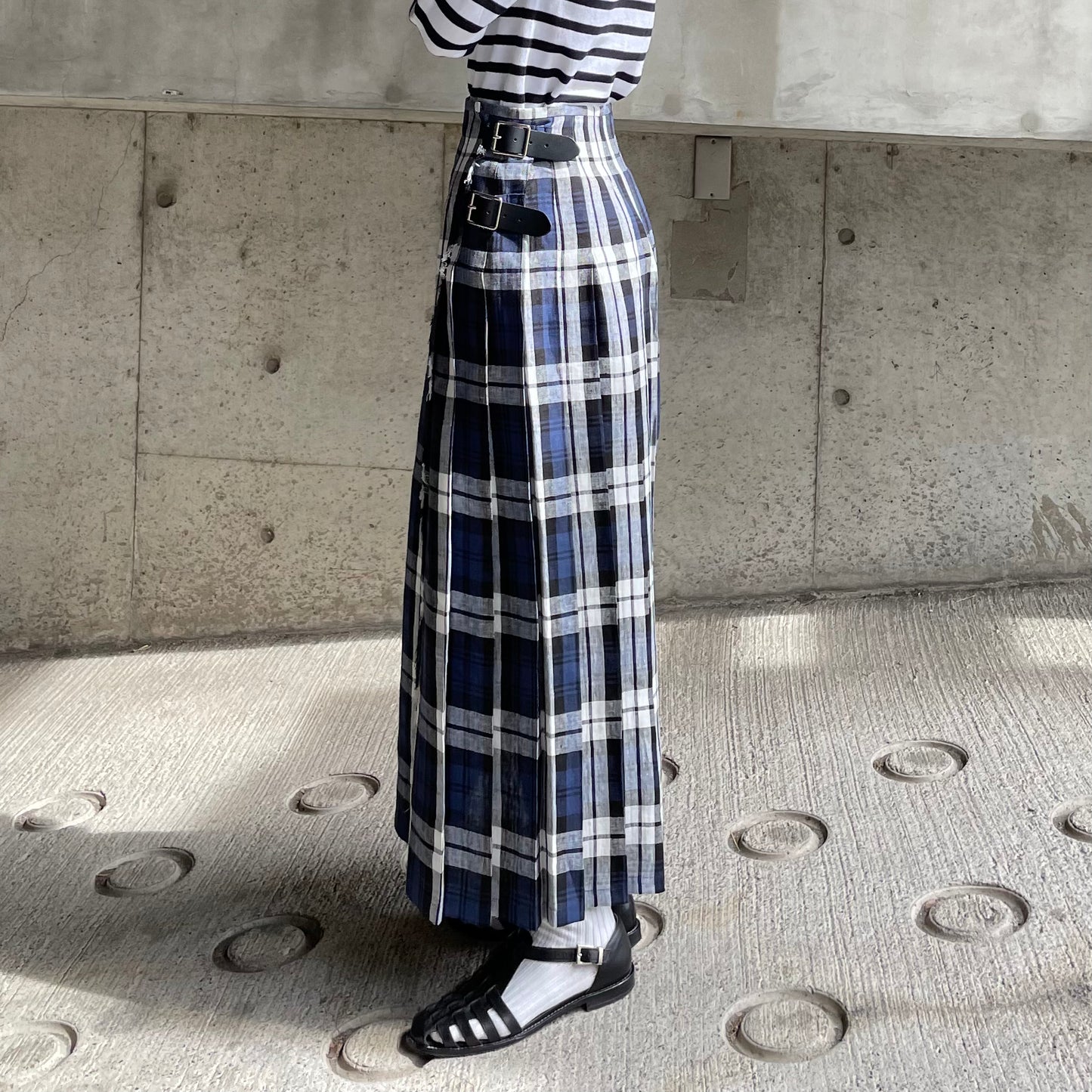 O'neil of Dublin リネンキルトスカート レカフレア ワイドダブルベルト