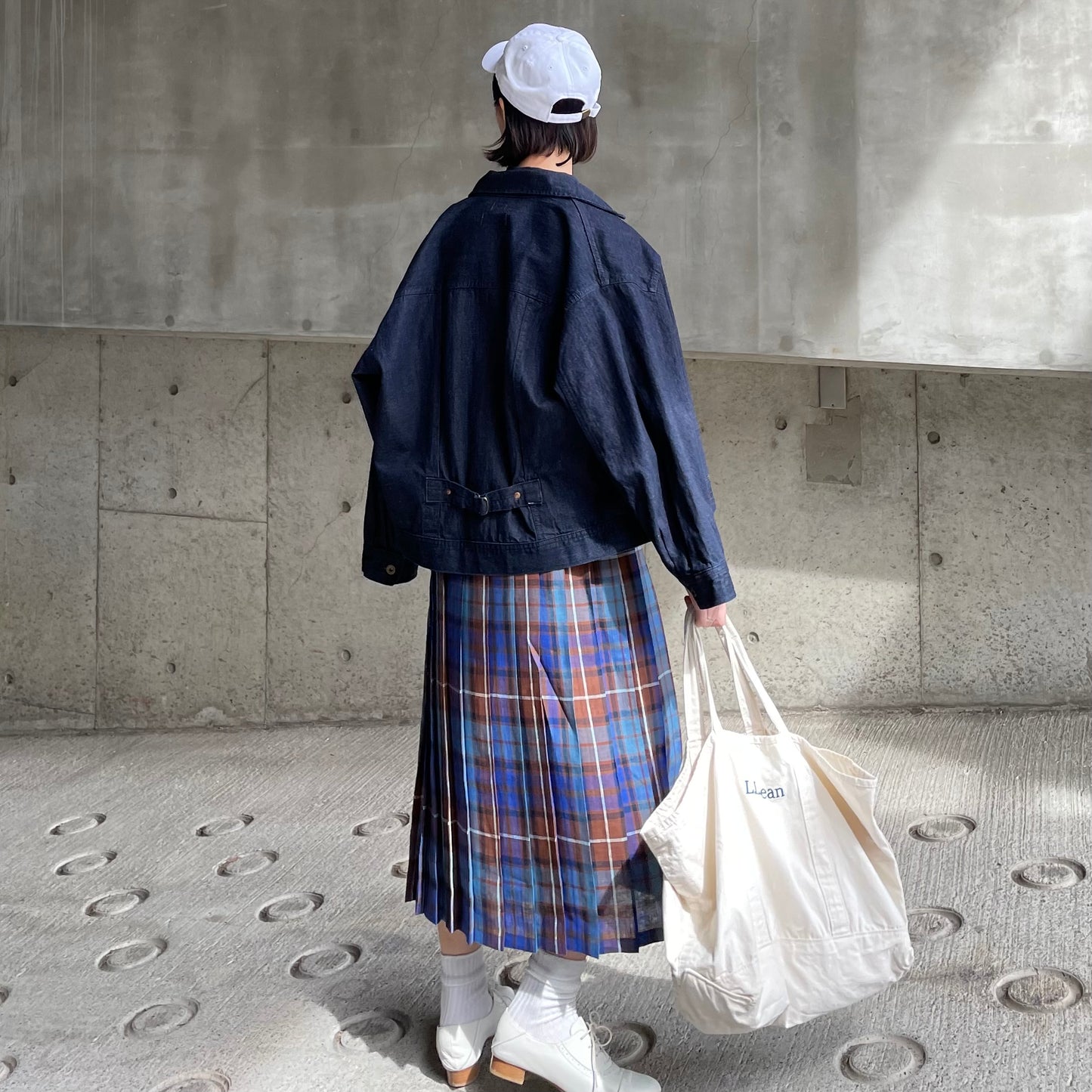 O'neil of Dublin リネンキルトスカートブルーブキャナン ワイドダブルベルト