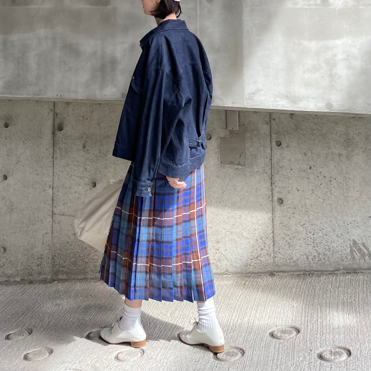O'neil of Dublin リネンキルトスカートブルーブキャナン ワイドダブルベルト