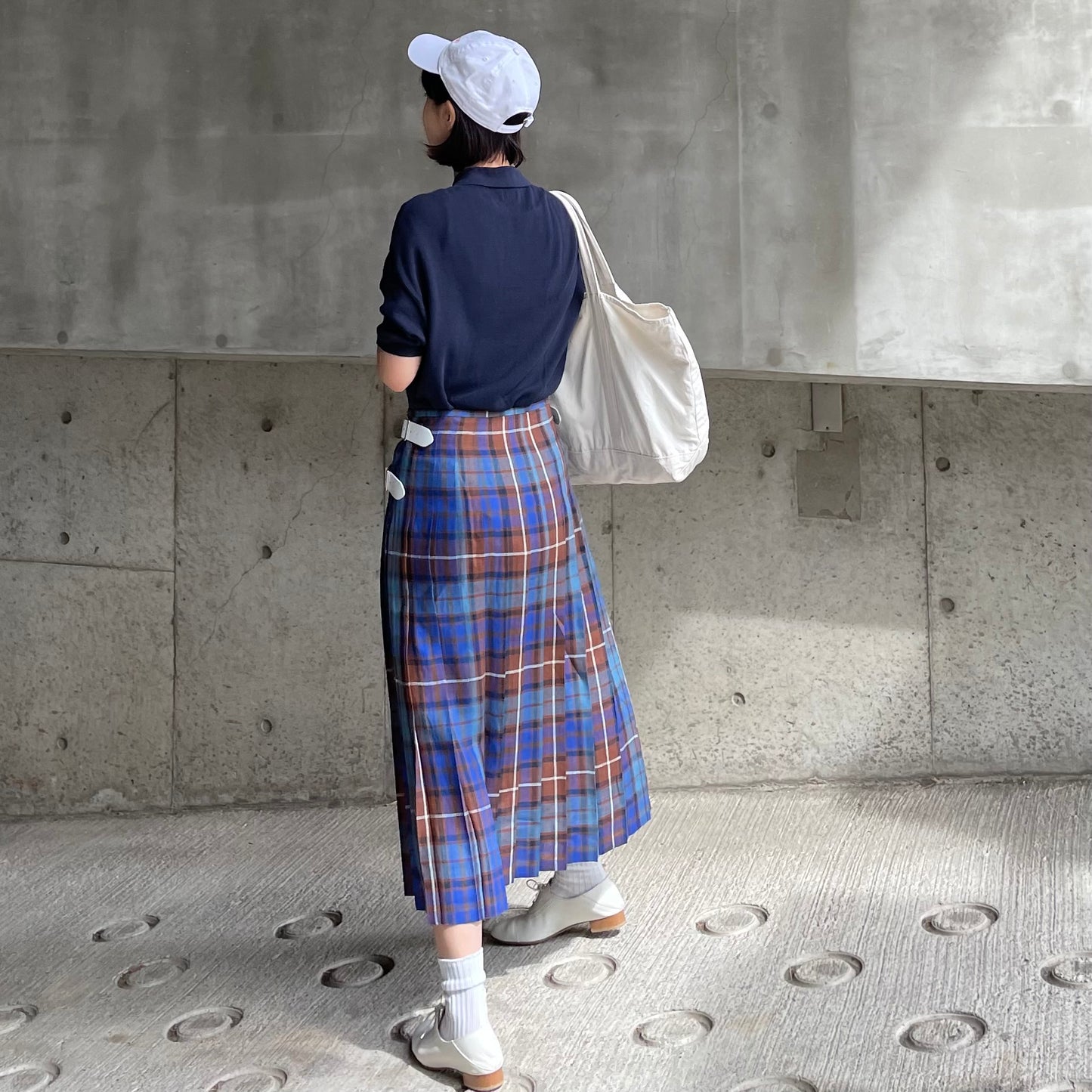 O'neil of Dublin リネンキルトスカートブルーブキャナン ワイドダブルベルト