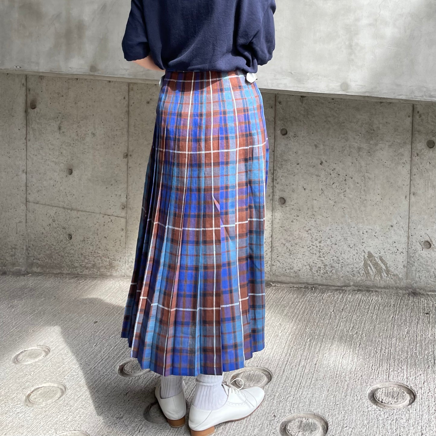 O'neil of Dublin リネンキルトスカートブルーブキャナン ワイドダブルベルト