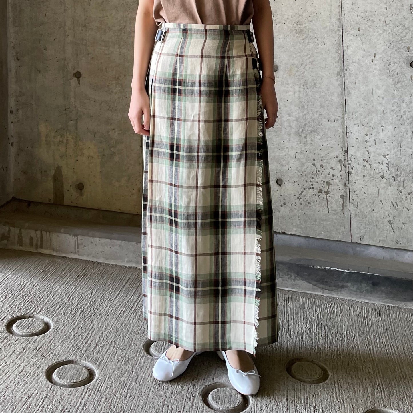 O'neil of Dublin リネンキルトスカート マッコトループ ワイドダブルベルト