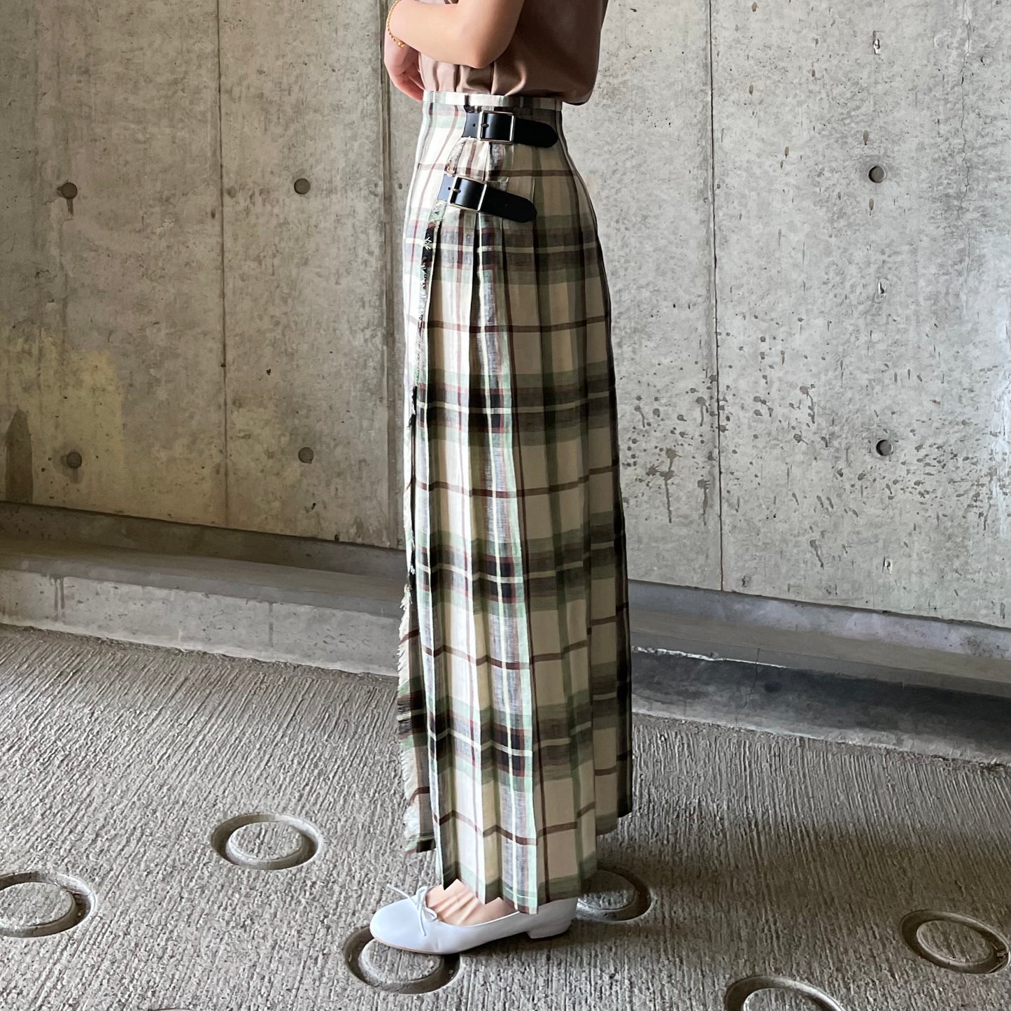 O'neil of Dublin リネンキルトスカート マッコトループ ワイドダブルベルト