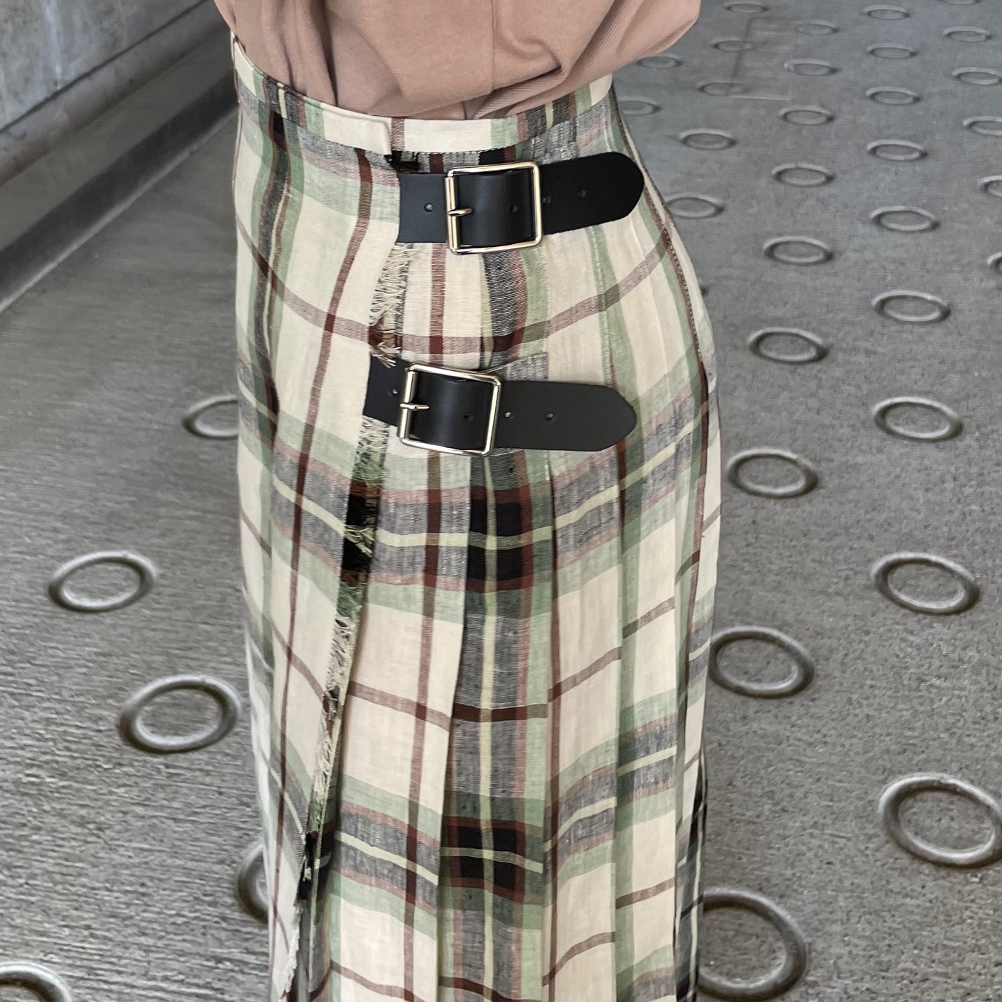 O'neil of Dublin リネンキルトスカート マッコトループ ワイドダブルベルト