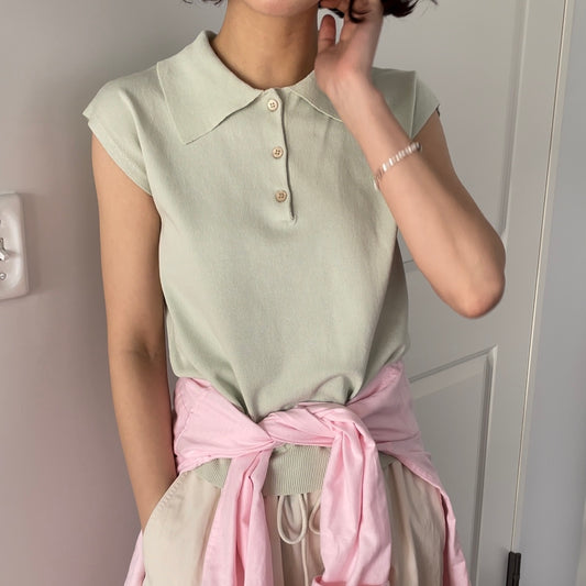 lalagom フレンチニットポロシャツ