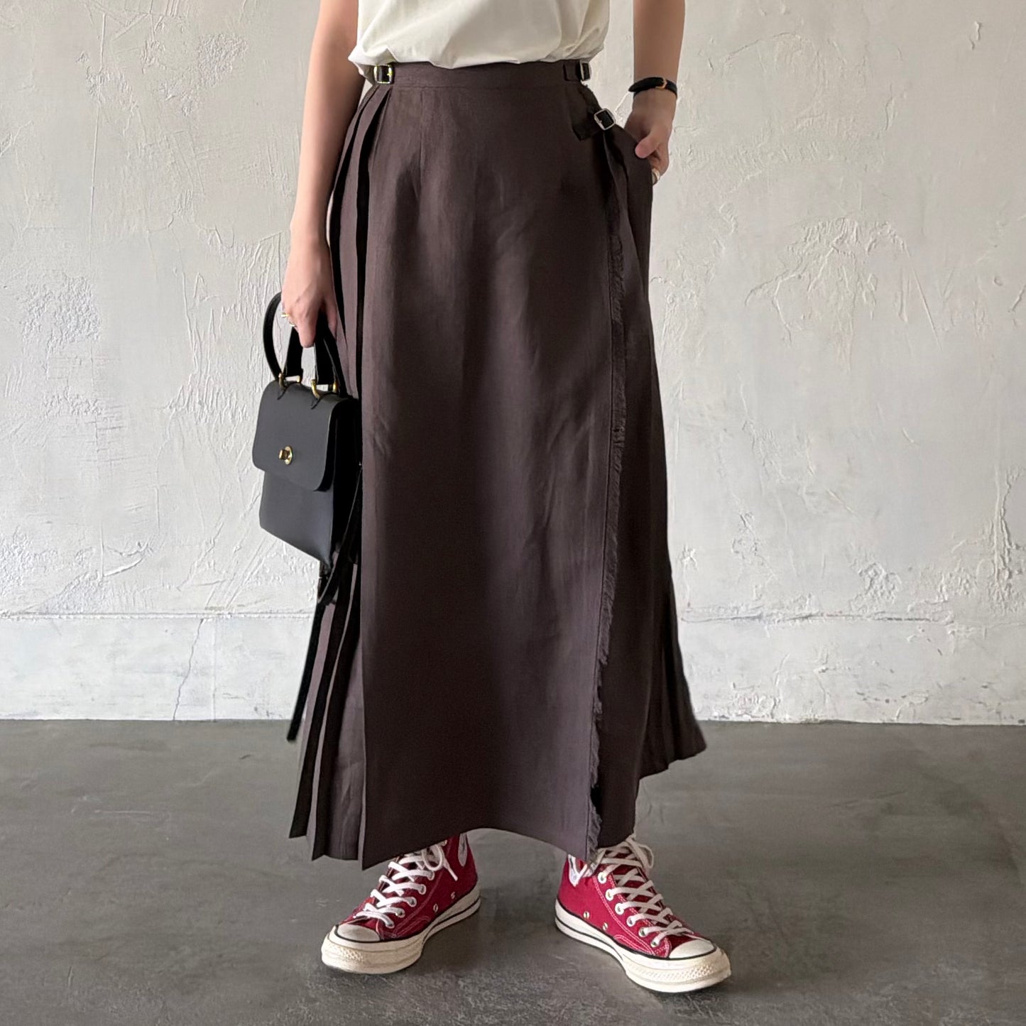 【5/22(金)21時〜販売開始】O'neil of Dublin イージーキルトラップスカートエクストラベルト　トープ