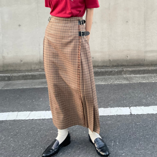O'neil of Dublin キルトスカート ダブルベルト ガンクラブチェック ベージュ