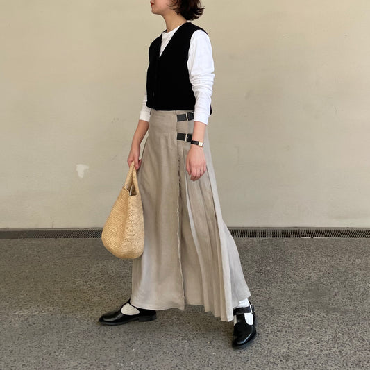 【5/8(金)21時〜販売開始】O'neil of Dublin リネンキルトスカート ストーンベージュ ワイドダブルベルト