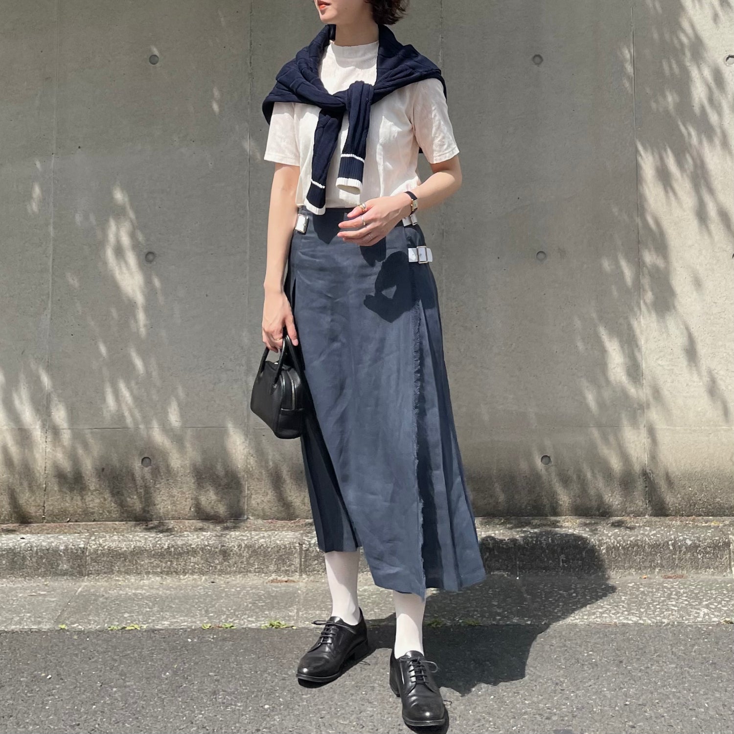 O'neil of Dublin リネンキルトスカート ネイビー ワイドダブルベルト O'neil of Dublin リネンキルトスカート ネイビー ワイドダブルベルト