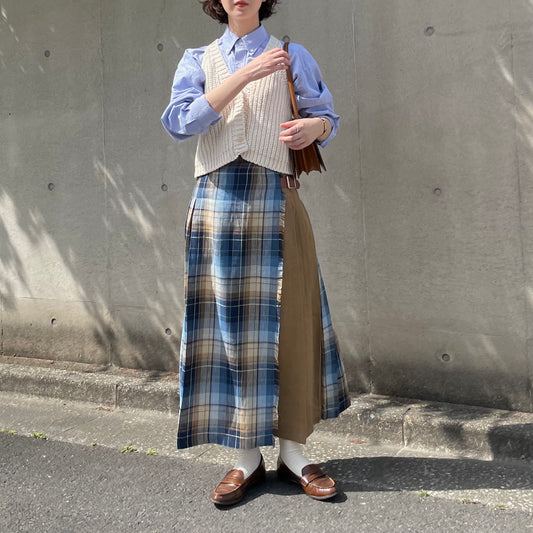 【1週間限定 5％】O'neil of Dublin リネンキルトスカート バラナファドッグ コンビネーション ダブルベルト【5/9(金)まで】