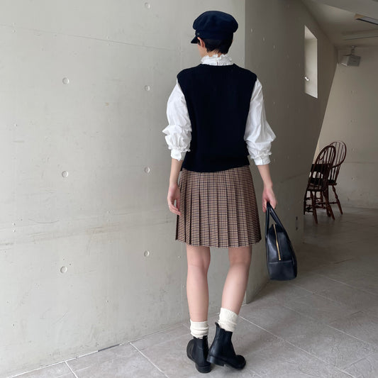 【in stock】O'neil of Dublin キルトスカート ダブルベルトミニ ガンクラブチェック ベージュ