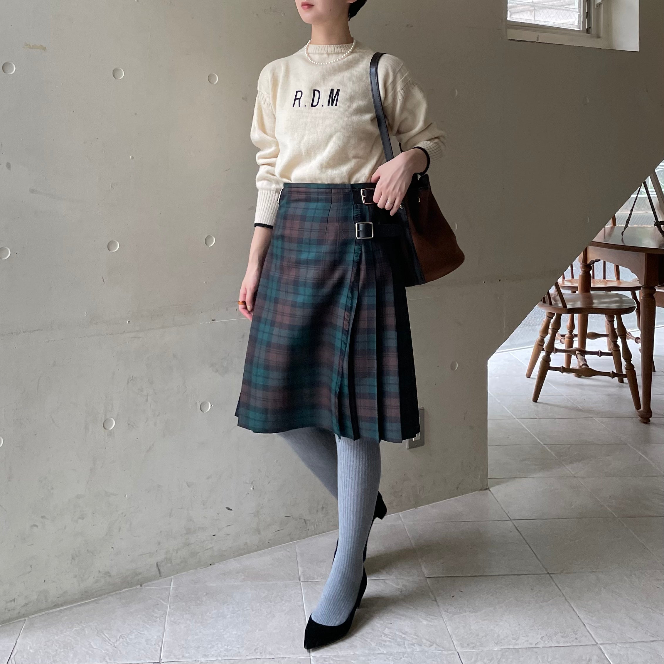 O'neil of Dublin キルトスカート ダブルベルト ブラウン