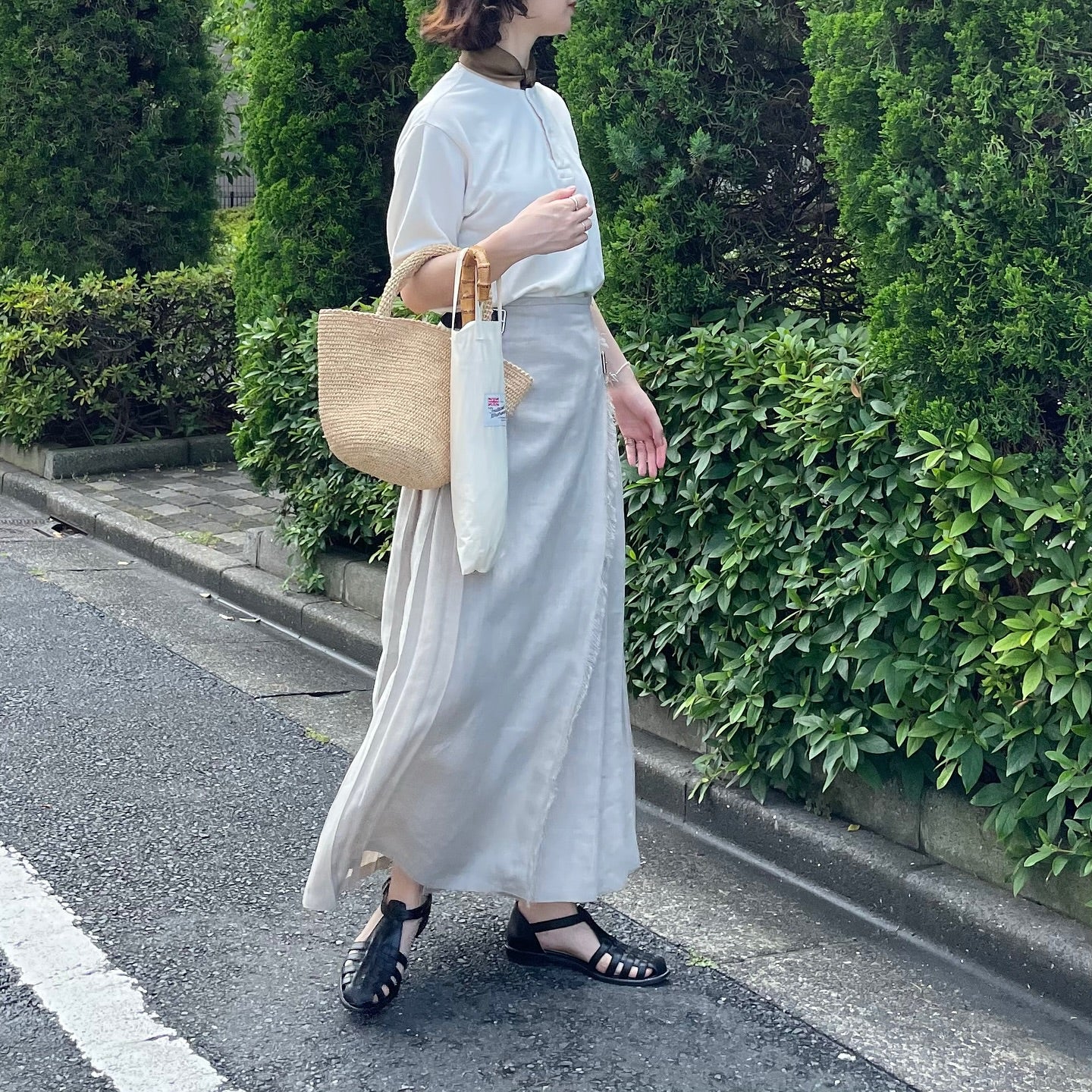 【5/8(金)21時〜販売開始】O'neil of Dublin リネンキルトスカート ストーンベージュ ワイドダブルベルト