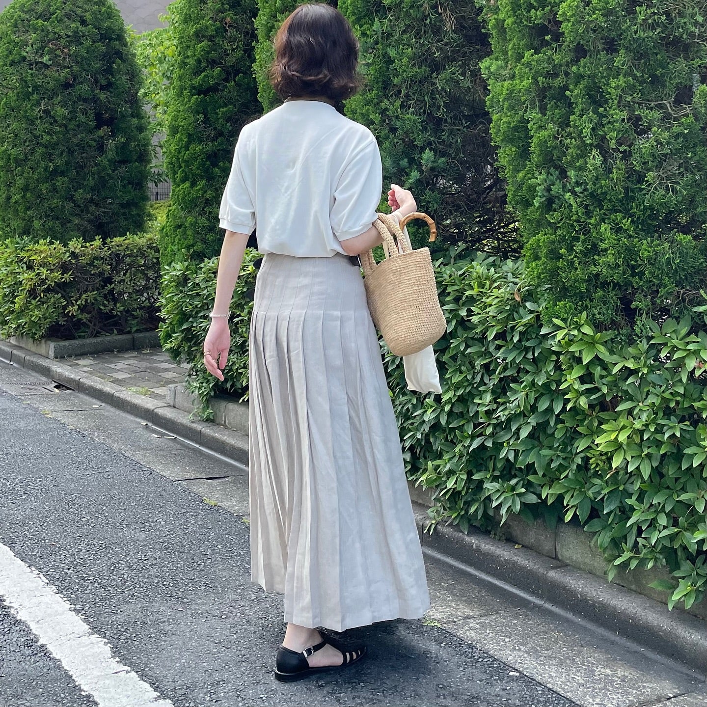 【5/8(金)21時〜販売開始】O'neil of Dublin リネンキルトスカート ストーンベージュ ワイドダブルベルト