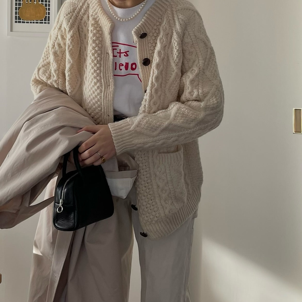 Aran Woollen Mills 手編みニットカーディガン ユニセックス