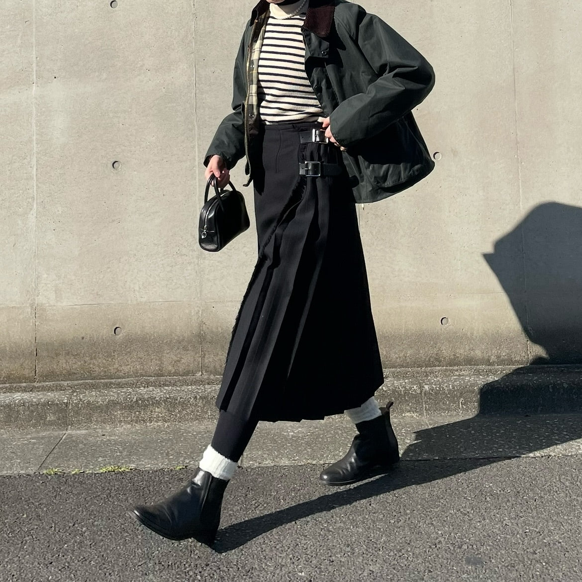 O'neil of Dublin キルトスカート ダブルベルト ブラック