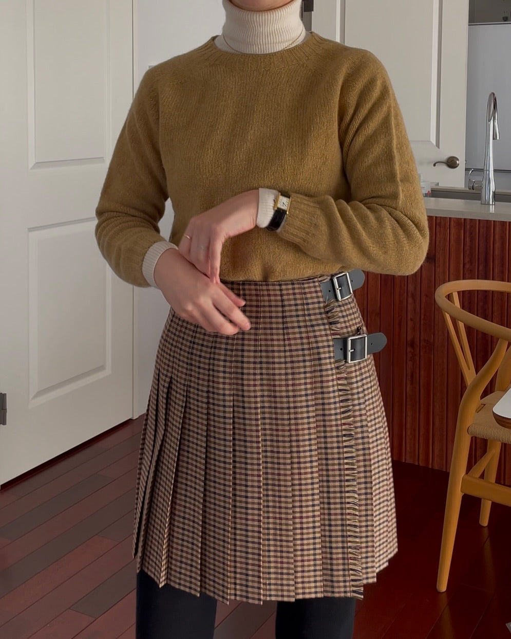 O'neil of Dublin キルトスカート ダブルベルトミニ ガンクラブチェック ベージュ